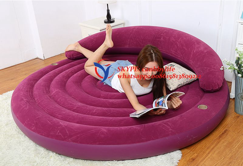 New Intex Ultra Daybed Lounge Air Bed Purple Flocked Inflatable Round Sofa Sleeping Leisure Sofa Guest Bed W/ Backrest cupholder