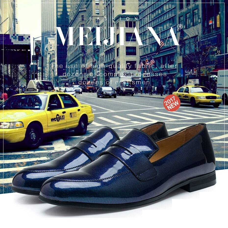 MEIJIANA Patent Leather Blue Men's Casual Shoes Brand Party Shoes Simple Style Outdoor Shoes Spring and Autumn Fashion Loafers