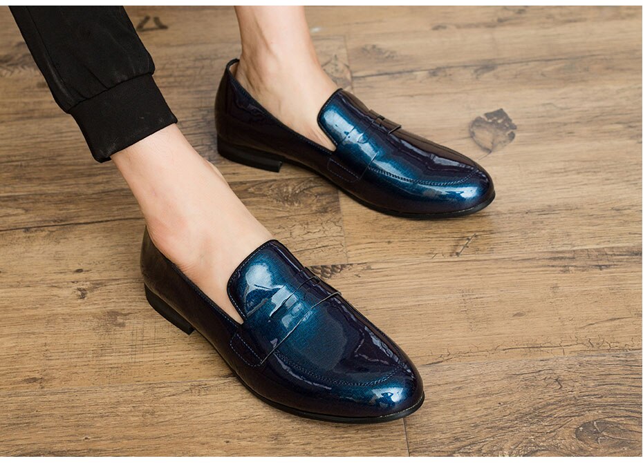 MEIJIANA Patent Leather Blue Men's Casual Shoes Brand Party Shoes Simple Style Outdoor Shoes Spring and Autumn Fashion Loafers