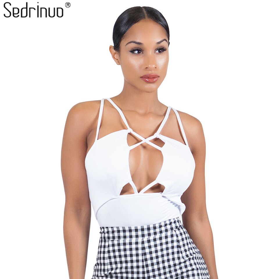 Sedrinuo White/Black Sexy Bodysuit Backless Rompers Womens Jumpsuit Bodycon Short Jumpsuit V neck Women's fashion 2018 Bodysuits