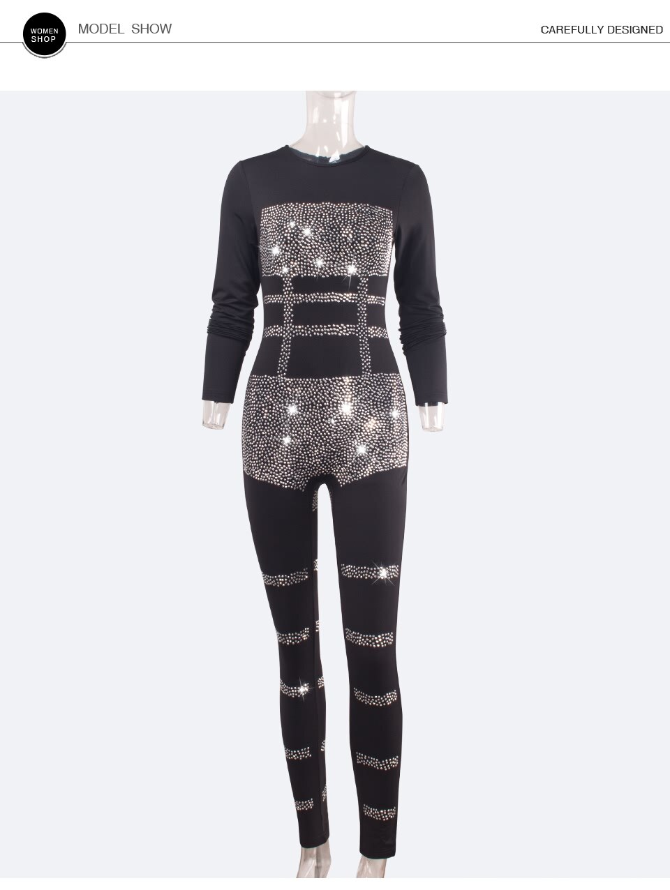 Sedrinuo New Arrival Women One Piece Sequin Long Sleeve O-Ncek Jumpsuits Bodycon Rhinestone Jumpsuit Sexy Club Party Bodysuits