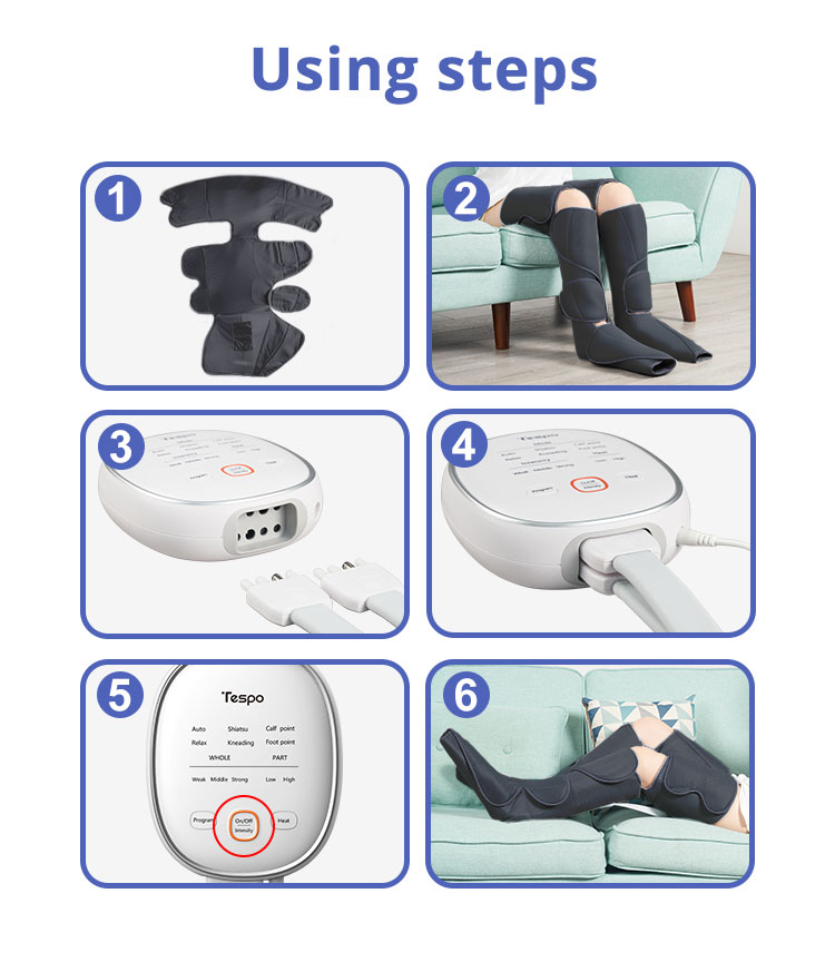 KLASVSA Leg Air Compression Massager Heated for Foot and Calf Thigh Circulation  with Handheld Controller 2 Modes 3 Intensities