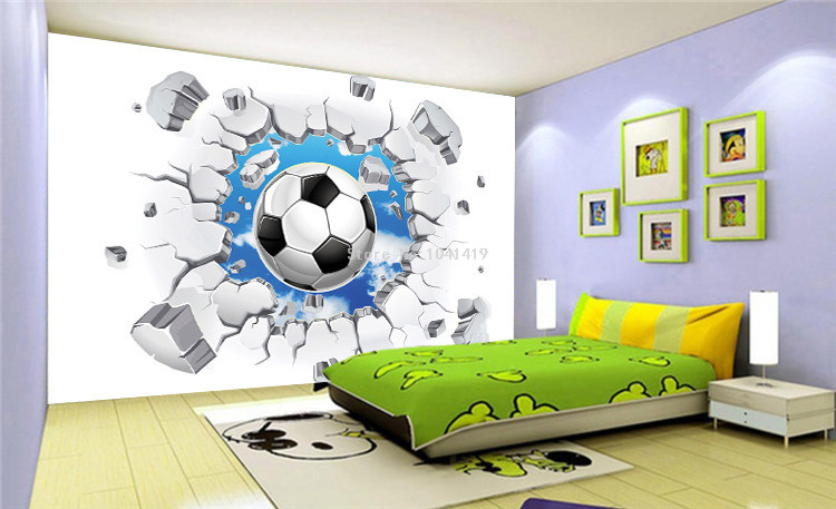 Custom 3D Mural Wallpaper Modern Simple Football Broken Wall Photo Wall Murals Kids Bedroom Living Room Creative Decor Wallpaper