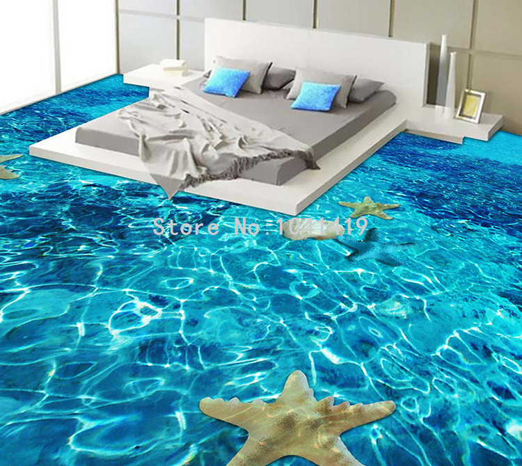 3D Stereo Sea starfish Flooring Wallpaper Bedroom Bathroom PVC Self Adhesive Waterproof Wear 3D Floor Tile Mural Papel De Parede