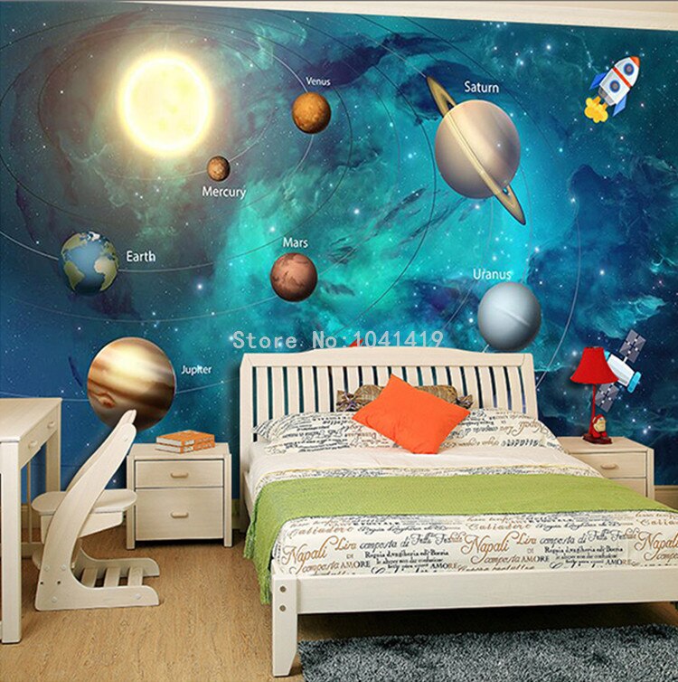 3D Wallpaper Space Universe Children Room Starry Sky Planet Wallpaper 3D Stereo Cartoon Mural Papel De Parede Infantil 3D Fresco
