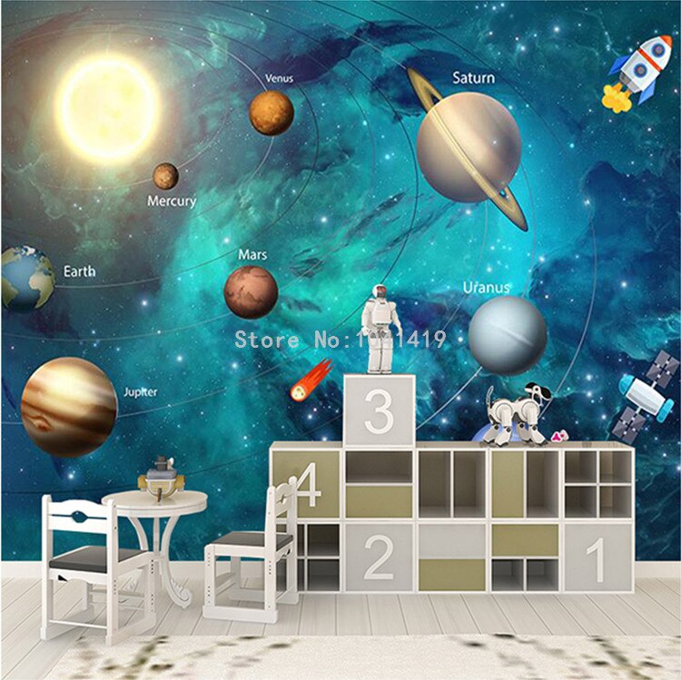 3D Wallpaper Space Universe Children Room Starry Sky Planet Wallpaper 3D Stereo Cartoon Mural Papel De Parede Infantil 3D Fresco